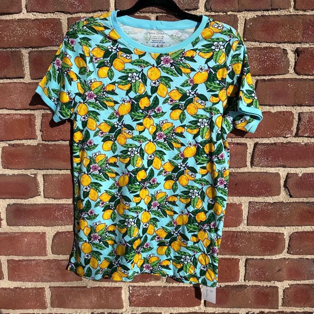 Vera Bradley Lemon Grove Pajama Lounge Top XL Cotton Ribbed Short Sleeve NEW